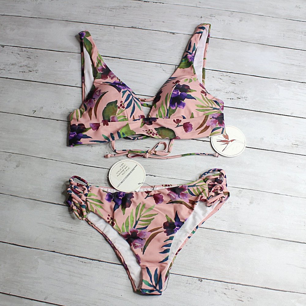 Byrds of Paradise Swim Women's Bikini Swimsuit Top Bottoms S Floral 2 Pc
